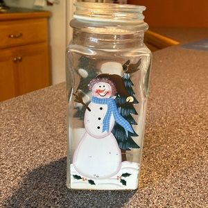 🌻 Handpainted Snowman jar 7” tall